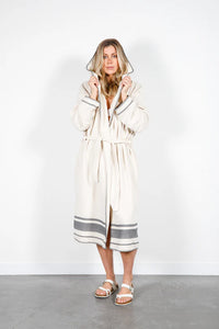 Hawthorne Hooded Terry Robe - Natural/Grey