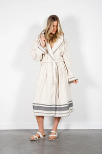 Hawthorne Hooded Terry Robe - Natural/Grey