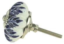 Load image into Gallery viewer, Ceramic Knob White with Blue Leaves &amp; Rosette - 1-3/4&quot;

