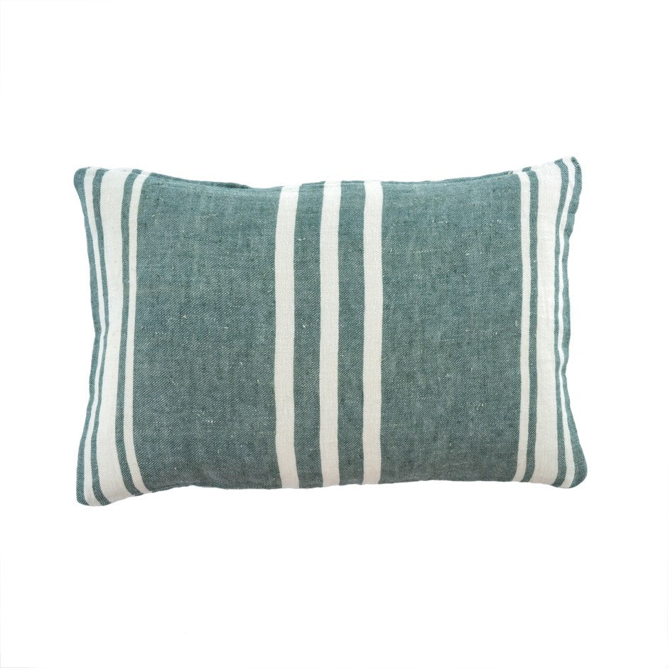 Surfside Linen Pillow - Green/White Stripe