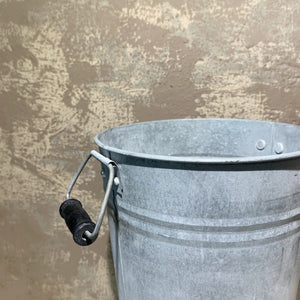 Old Zinc Sap Bucket with Black Wood Handles