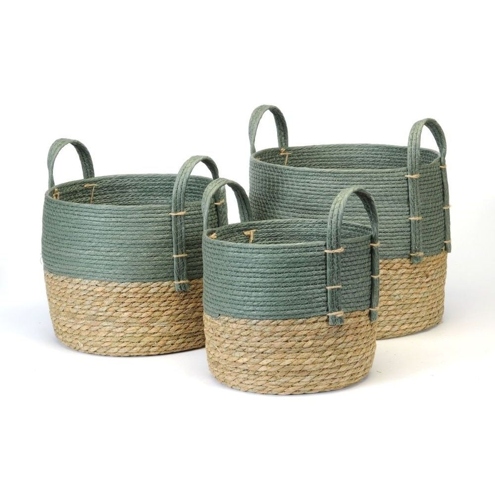 Green Natural Straw Cylinder Baskets