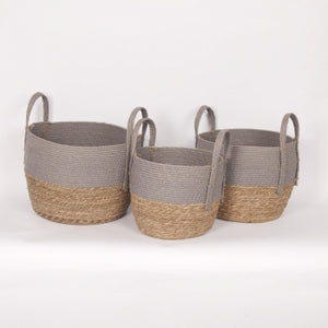 Grey And Natural Straw Baskets