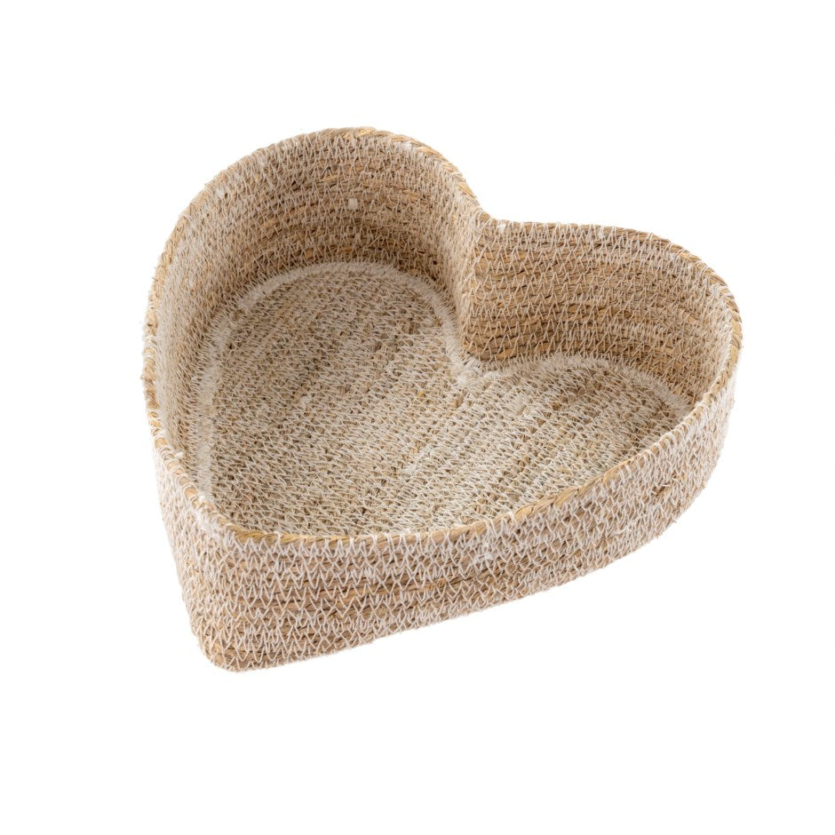 Heart Seagrass Basket - White