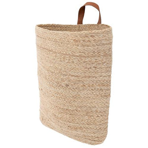 Jute Wall Basket With Leather Strap