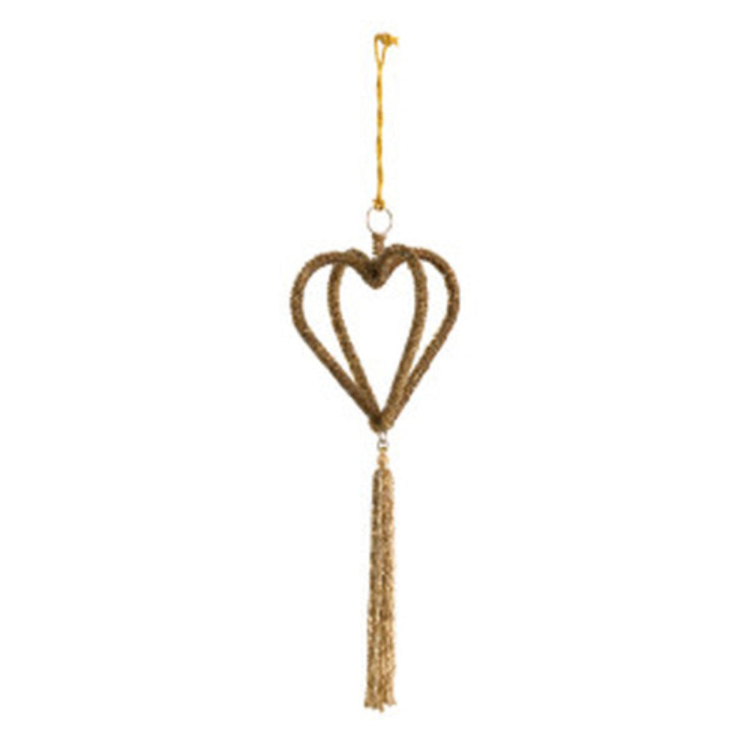 Metal And Glass Beaded Heart Ornament With Tassels