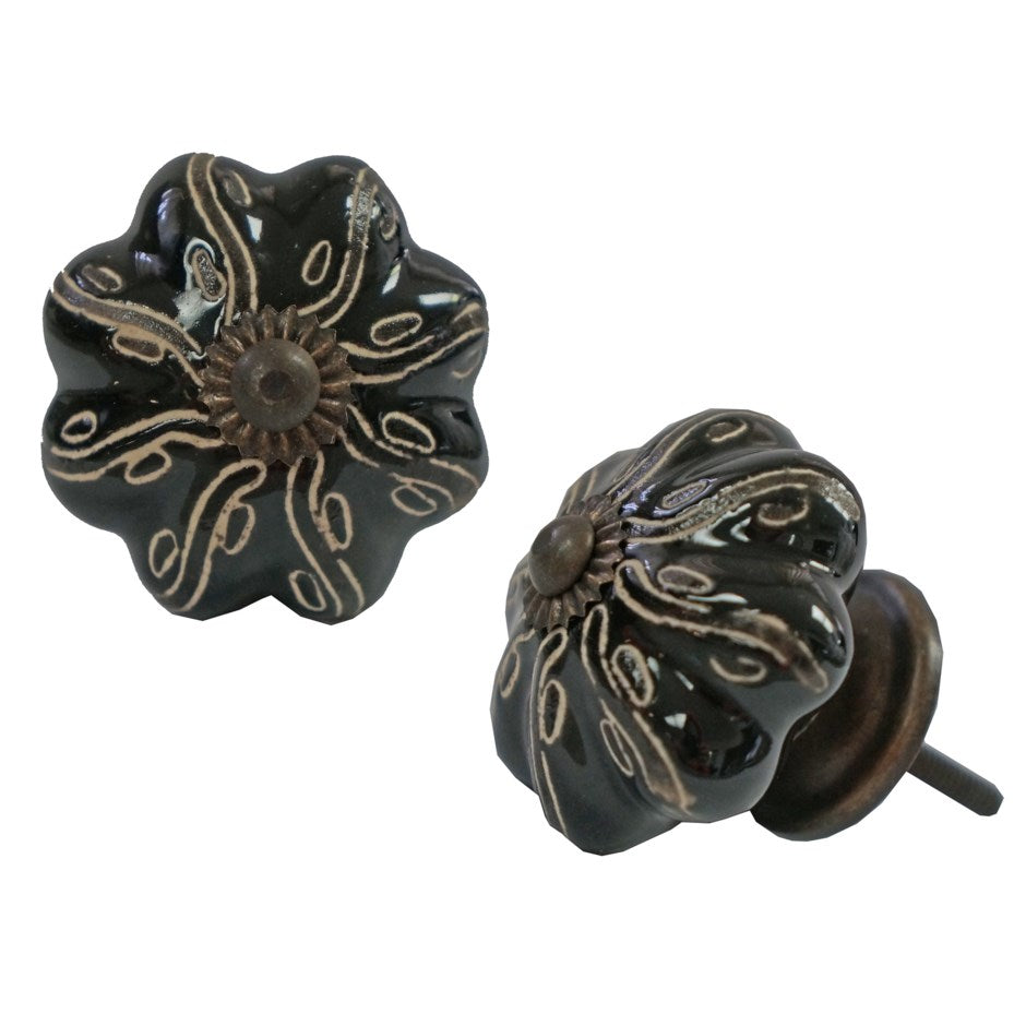 Pumpkin Ceramic Knob - Black/White