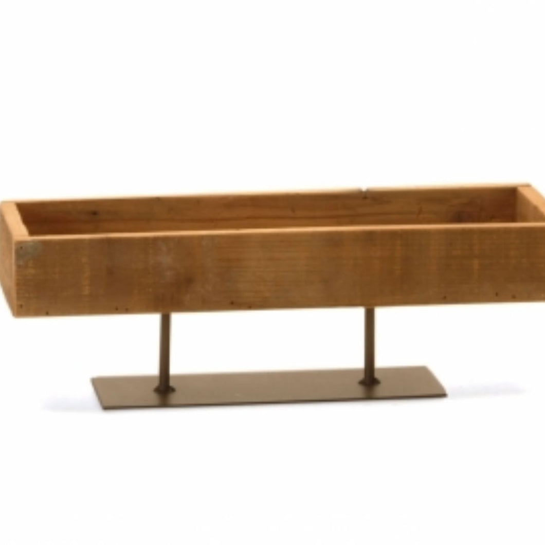 Rectangle Wood Tray On Metal Stand