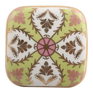 Handmade Ceramic Knob - Lime & Pink